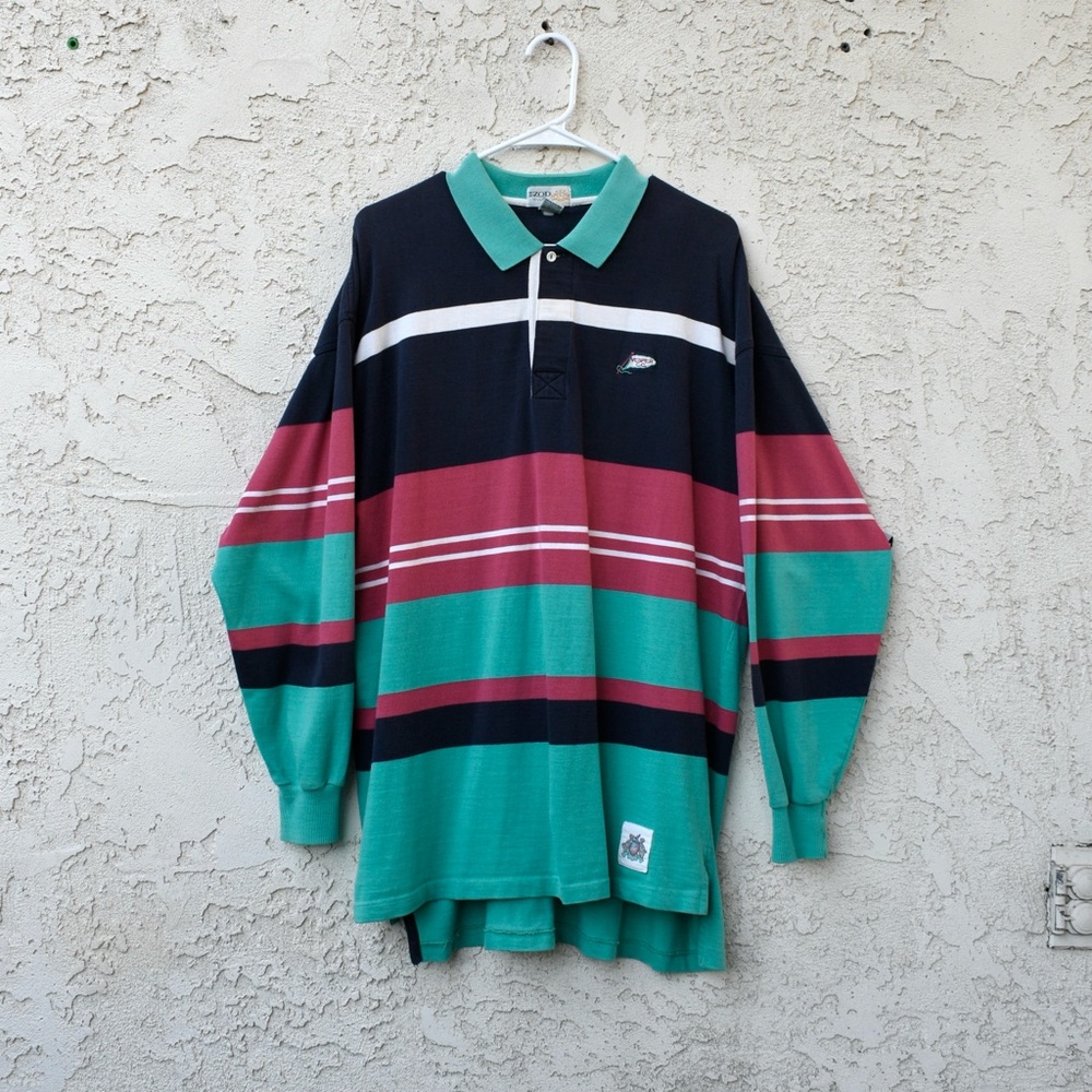 IZOD Vesper Country Club Vintage Striped Golf Shirt (Teal/Navy/Pink)
